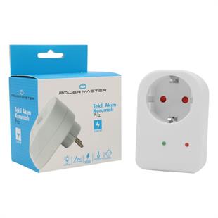 PowerMaster PM-18521 Durum Ledli Akım Korumalı Tekli Priz 16 Amper - 3500 Watt Tekli Beyaz