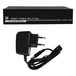 Powermaster VGA-2508A 250 MHz 8 Port 1920x1440 Destekli VGA Video Splitter Dağıtıcı 9 V Adaptörlü
