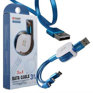 PowerMaster PM-26347 3 IN 1 Mavi Şarj Kablosu