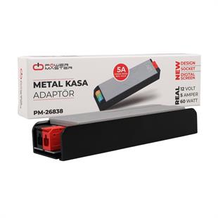 PowerMaster PM-26838 12 Volt 5 Amper 60 Watt Slim Metal Kasa Adaptör 148x43x27mm
