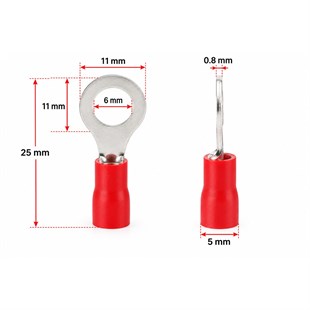 PowerMaster PM-39068 0,5-1,5mm2 Kesit 25x11x8mm Soket Kırmızı İzoleli Kablo Pabucu (100lü Paket)