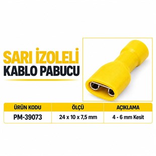 PowerMaster PM-39073 4-6mm2 Kesit 24x10x7,5mm Soket Sarı İzoleli Kablo Pabucu (100lü Paket)