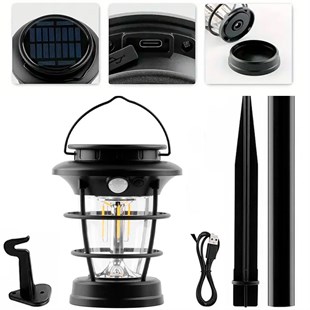 Powermaster HOP-8818 Sensörlü Taşınabilir Şarjlı + Solar Panelli 4 Çalışma Modlu Beyaz-Günışığı Işık Bahçe-Kamp Lambası