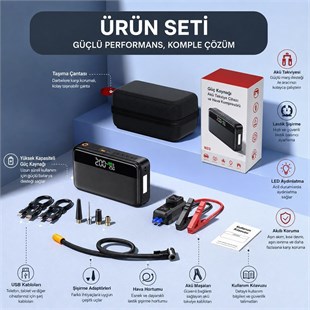 Powermaster N33 Lastik Hava Kompresörlü Akü Takviye Cihazı 65W Fast Powerbank