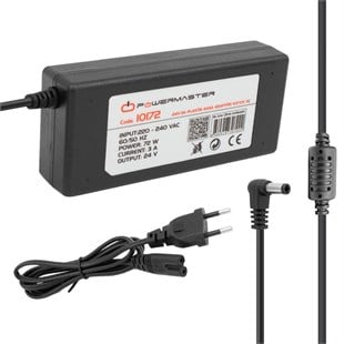 Powermaster PM-10172 24 Volt - 3 Amper - 72 Watt 5.5*2.5 Mm L Uçlu Plastik Kasa Masaüstü Adaptör