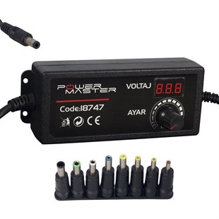 Powermaster PM-18747 3 Volt - 24 Volt - 2 Amper Çok Uçlu Dijital Ekranlı Ayarlı Kademeli Adaptör