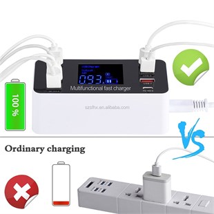 Powermaster PM-26057 8 Portlu LCD Ekranlı Akıllı USB ve Type-C PD Şarj İstasyonu