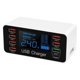 Powermaster PM-26057 8 Portlu LCD Ekranlı Akıllı USB ve Type-C PD Şarj İstasyonu