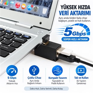 Powermaster PM-38399 3 Portlu USB 3.0 Çoklu Dönüştürücü Hub Çoklayıcı