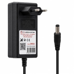 Powermaster PM-39531 Siyah 12 Volt - 2.5 Amper Plastik Kasa 5.5*2.5 Mm Yaylı Uç Priz Tipi Adaptör