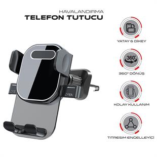 Powerway TT49 Araç İçi Petek Klima İçin Kıskaçlı Destekli Telefon Tutucu