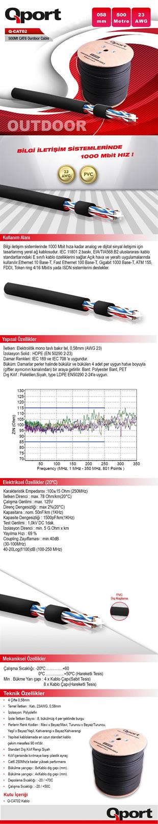 QPORT Q-CATO2 CAT6 23 AWG UTP 500M OUTDOOR KABLO