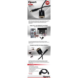 QPORT Q-DPV DISPLAY PORTUNDAN VGA 1,8 METRE ÇEVİRİCİ KABLO