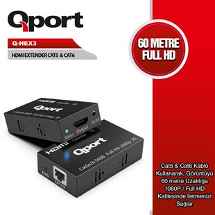 QPORT Q-HEX3 CAT6 60MT (2Lİ) HDMI EXTENDER