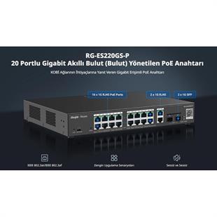 RUIJIE 16port PoE 250w 2-SFP 2-Uplink Gigabit Yönetilebilir Switch RG-ES220GS-P