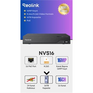 Reolink NVS16-410 16Kanal 16xPoE NVR 4TB HDD dahil