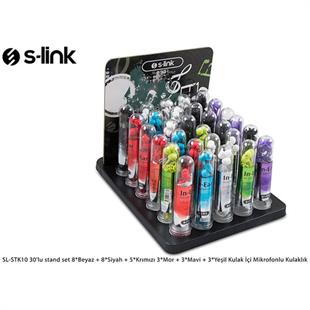 S-LINK SL-STK10 8*Beyaz 8*Siyah 5*Krımızı 3*Mor 3*Mavi Mikrofonlu Kulaklık 30lu stand set