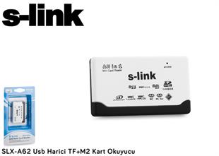S-LINK SLX-A62 TF+M2 USB Harici Beyaz Kart Okuyucu