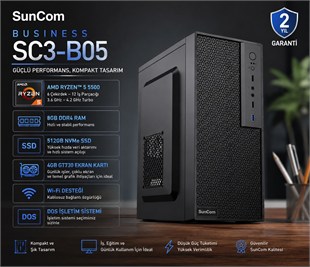 SUNCOM Business SC3-B05 Ryzen 5 5500 8GB 512GB SSD 4gb GT730 DOS Masaüstü PC Wi-Fi