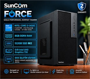SUNCOM Force SC3-188 i3-14100 8GB 512GB SSD O/B DOS Masaüstü PC