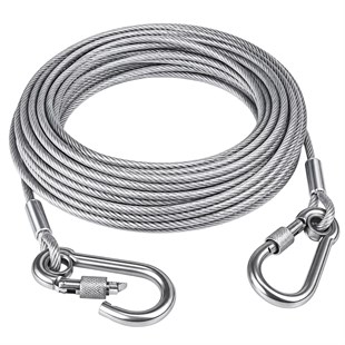 SUNUP SN-38108 10 Metre Çelik Köpek Bağlama Halatı Kilitli Karabina PVC Kaplamalı