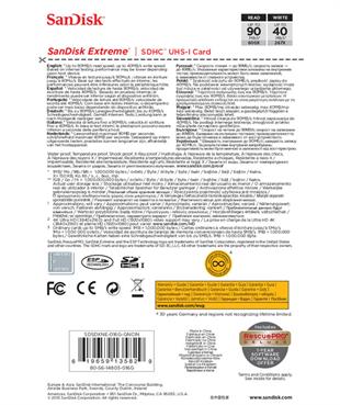 SanDisk Extreme SDHC Card 16GB 90MB/s Class 10 UHS-I U3