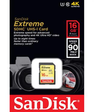 SanDisk Extreme SDHC Card 16GB 90MB/s Class 10 UHS-I U3