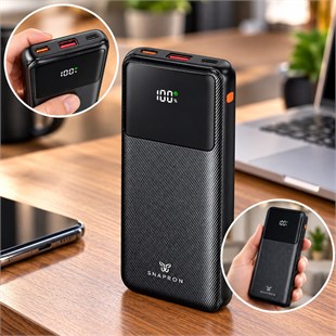 Snapron Snp 3015 22.5W PD 10000 mAh LCD Ekranlı Siyah Hızlı Şarjlı Powerbank