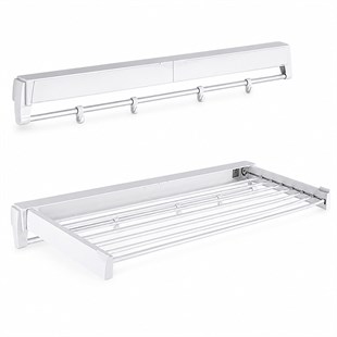 Sunup SN-37717 Katlanabilir Çamaşır Askılığı Duvara Monte Gizli Balkon Akordeon Kurutma Beyaz