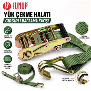 Sunup SN-37787 12 Metre Yük Çekme Halatı Cırcırlı Bağlama Kayışı Spanzet 2000KG