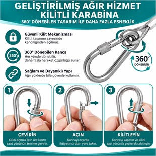 Sunup SN-38106 2 Metre Çelik Köpek Bağlama Halatı Kilitli Karabina PVC Kaplamalı