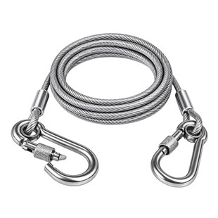 Sunup SN-38106 2 Metre Çelik Köpek Bağlama Halatı Kilitli Karabina PVC Kaplamalı