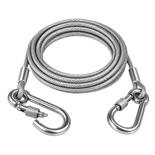 Sunup SN-38107 5 Metre Çelik Köpek Bağlama Halatı Kilitli Karabina PVC Kaplamalı