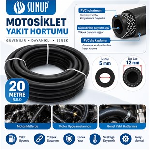 Sunup SN-38807 20 Metre 12mm Motosiklet Araç Yakıt Hortumu Rulo Esnek Güçlendirilmiş