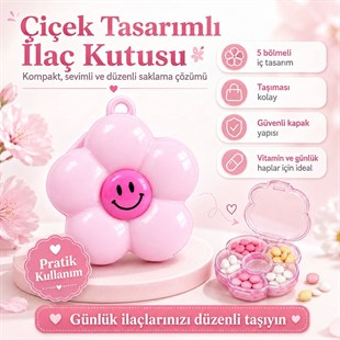 Sunup SN-38886 Hap İlaç Saklama Kutusu 5 Bölmeli Çiçek Tasarımlı Taşınabilir Anahtarlıklı Organizatör