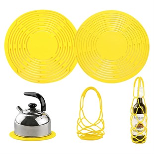 Sunup SN-38898 Silikon Isı Yalıtım Pedi Sarı Dairesel Kanallı Esnek Mutfak Nihalesi ve Tezgah Koruyucu