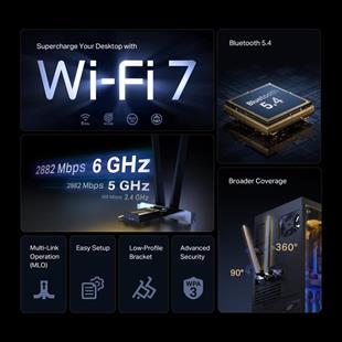 TP-LINK ARCHER TBE400E WIFI7 BE6500 Bluetooth 5.4 PCIe Adaptör