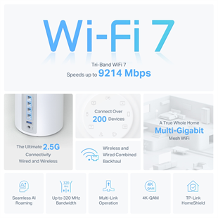 TP-LINK DECO BE65 BE9300 Mesh Router Wi-Fi 7 Sistemi 3-lü paket