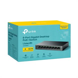 TP-LINK LS108GP 8 PORT 10/100/1000 8 PORT POE+ YONETILEMEZ DESKTOP SWITCH METAL KASA