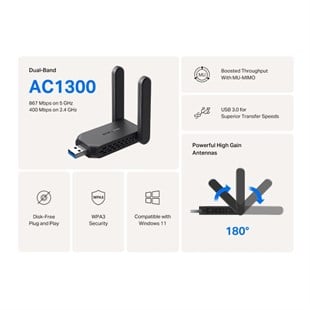 TP-LINK MERCUSYS MA32H 400+867 Mbps USB 2 Anten Kablosuz Adaptör