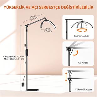 Trled F-700B Katlanabilir Ayaklı ve Tekerlekli Siyah Güzellik Salonu Lambası