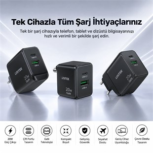 UNITEK REXO 140W 4 PORTLU AKILLI EKRANLI GAN SARJ CİHAZI  (P1132ABK01-EU)