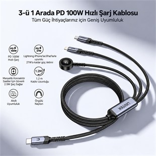 UNITEK USB-C 3 U 1 ARADA 100 W HIZLI SARJ KABLOSU 1.2M (C14180AGY01-1.2M)