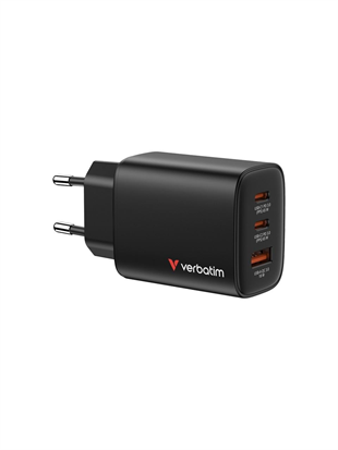 VERBATIM Essentials 32352 GaN Şarj Cihazı 65W - 3 Port - 2x USB-C PD 3.0 65W + USB-A QC 3.0 18W