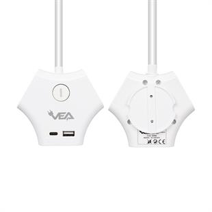 Vea VE-G903YC 3lü USB+ Type-C Girişli Anahtarlı 1.5 Metre Grup Priz