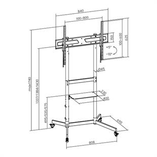 Vontech V1044VE 55-100 Uyumlu Tekerlekli Ayaklı Raflı LCD-LED TV Sehpası Standı