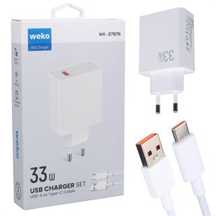 Weko WK-27876 M11 Beyaz 33 Watt Turbo Usb Şarj Başlık Adaptörü + Type-C Kablo