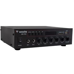 Westa WM-750U 80 Watt 100V-70V Mini 4-16 Ohm USB-SD-Bluetooth 2 Mikrofon Girişli Trafolu Anfi