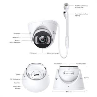 TP-LINK VIGI C485 8MP 2.8MM LENS 30 METRE 7/24 FULL COLOR İNSAN/ARAÇ ALGILAMA DAHİLİ MİKROFON IP67 DOME KAMERA