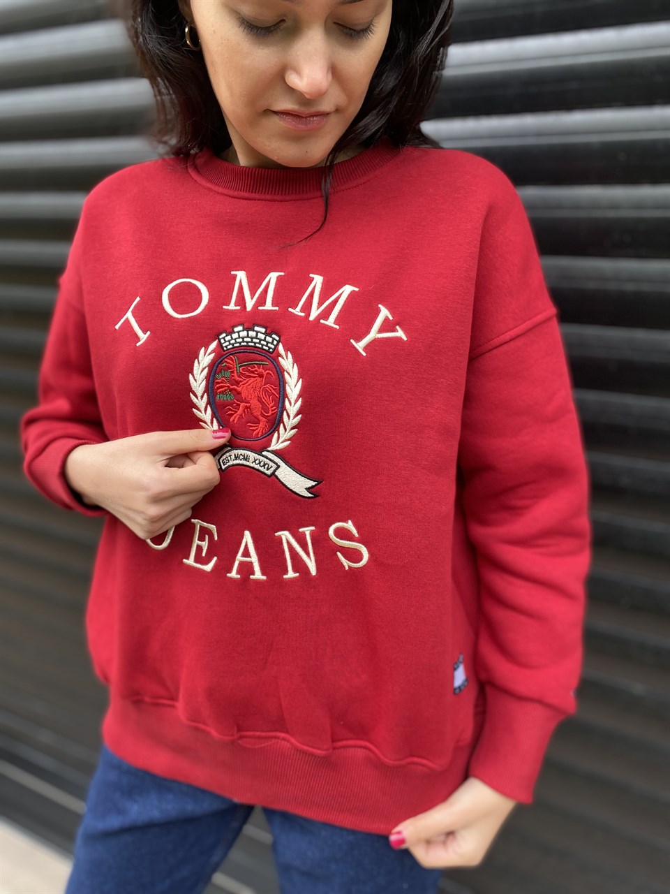 Bordo Tommy Kadın Sweatshirt | Muchas Butik